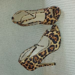 Leopard Print Stiletto Heels with ankle strap